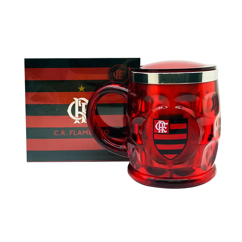 CANECA TERMICA COLOR FLAMENGO 500ML QH021AZ-5 CANECA CRISTAL COLOR FLAMENGO, CANECA FLAMENGO, CANECA CRF, CANECA TIME-Times de Futebol