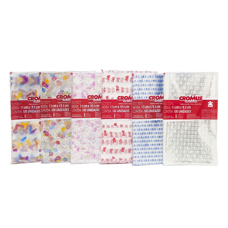 EMBALAGEM CROMUS INCOLOR ESTAMPADO 11X19 C/100-Decoracao e Presentes
