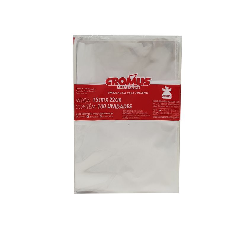 EMBALAGEM CROMUS CRISTAL 15X22 C/100 EMBALAGEM 15X22 INCOLOR BRANCO C/100, EMBALAGEM INCOLOR CRISTAL, EMBALAGEM INCOLOR, EMBALAGEM 15X22, SACO PLASTICO, PACOTE EMBALAGEM BRANCA, EMBALAGEM Decoracao e Presentes