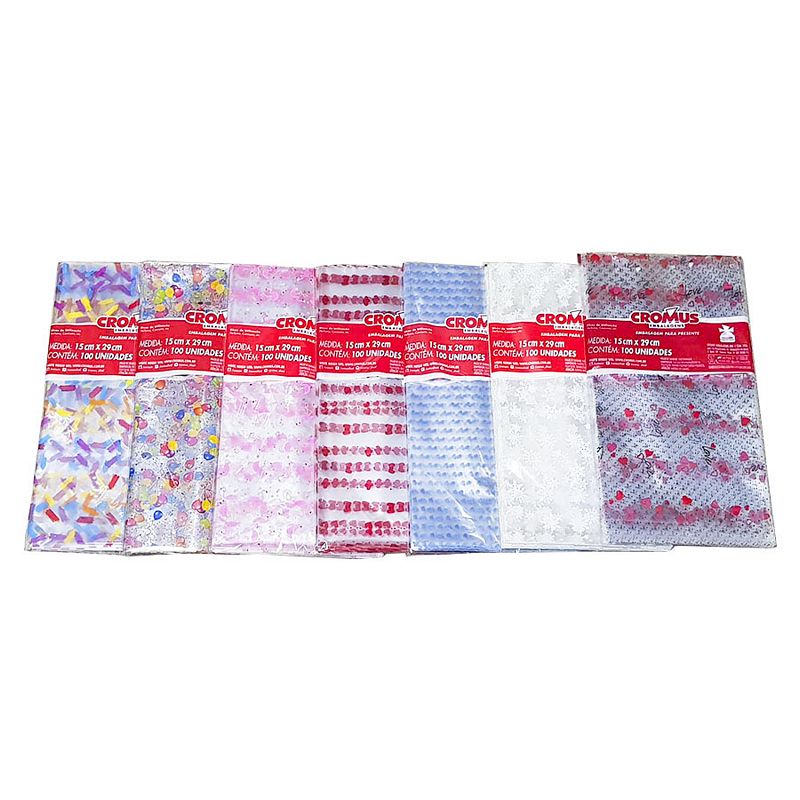 EMBALAGEM CROMUS INCOLOR ESTAMPADO 15X29 C/100-Decoracao e Presentes
