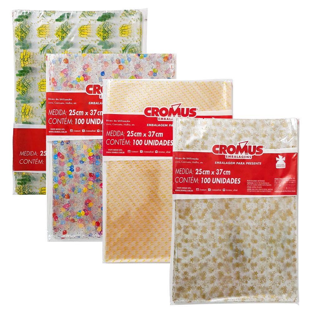 EMBALAGEM CROMUS INCOLOR ESTAMPADO 25X37 C/100 EMBALAGEM 25X37 INCOLOR, EMBALAGEM INCOLOR DECORADA, EMBALAGEM PRESENTE Decoracao e Presentes