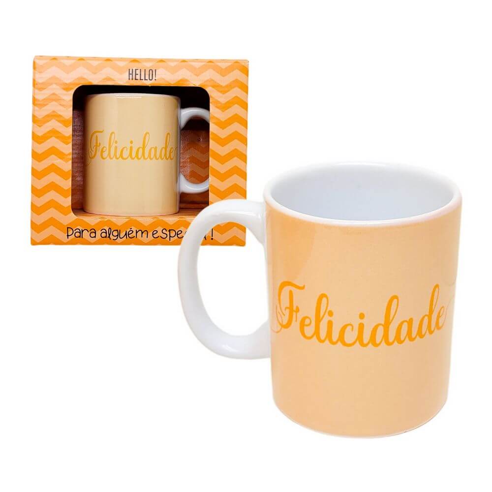 CANECA GM DA VIRADA FELICIDADE 330ML EF22-1 CANECA DA VIRADA FELICIDADE 330ML EF22-1, CANECA LARANJA, CANRCA 330ML, CANECA VIRADA, CANECA FELICIDADE Cozinha