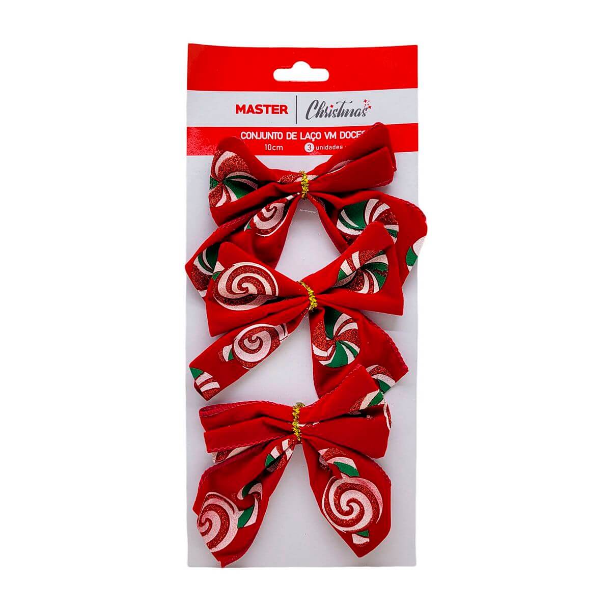 LACO DE NATAL WF1844 29CM 3PCS ENF. NATAL LACOS 10CM 3PCS WF1844, ENFEITE, NATAL, LACO, KIT LACOS, LACO 10CM, DECORACAO-Natal e Ano Novo