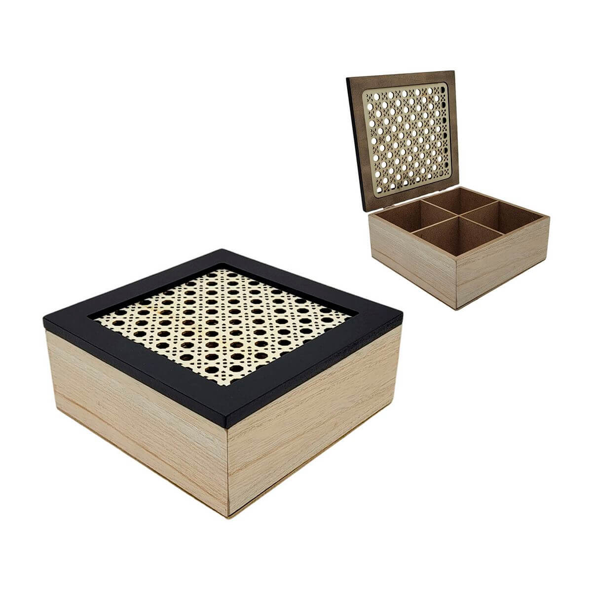 LINHA BLACK PORTA CHA 17CM MDF23190 PORTA OBJETO MDF MDF23190, PORTA OBJETO, ORGANIZADOR, CAIXA DE MADEIRA, 4 DIVISORIAS, COZINHA Cozinha