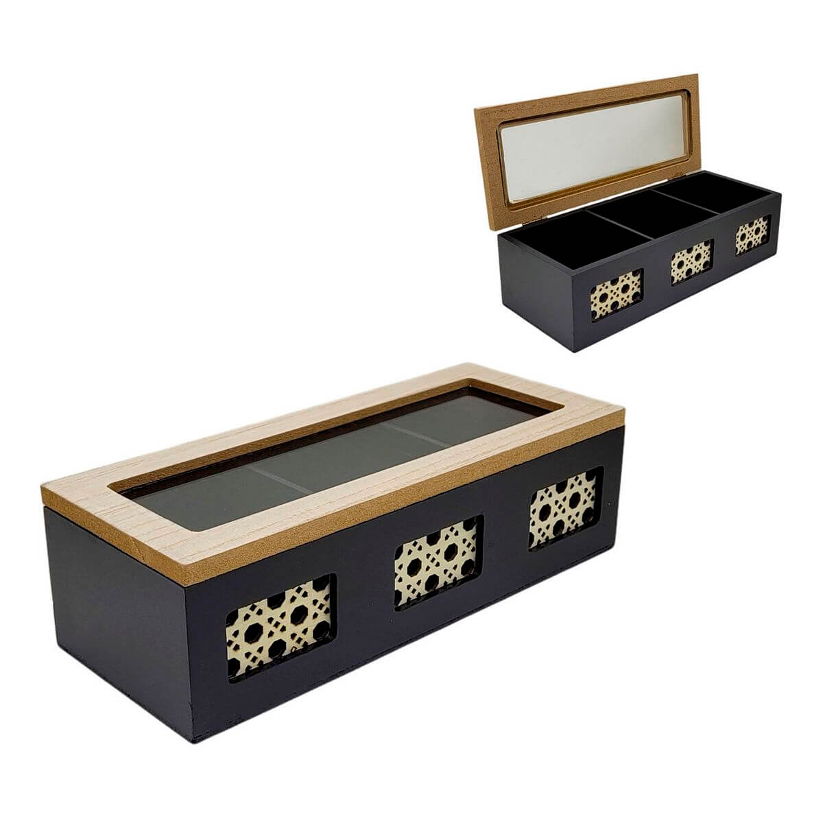 LINHA BLACK PORTA CHA 24CM 3 DIVISORIAS MDF23209 ORGANIZADOR MDF 3 DIVISORIAS MDF23209, ORGANIZADOR, CAIXA DE MADEIRA, PORTA OBJETO, 3 DIVISORIAS, COZINHA Cozinha