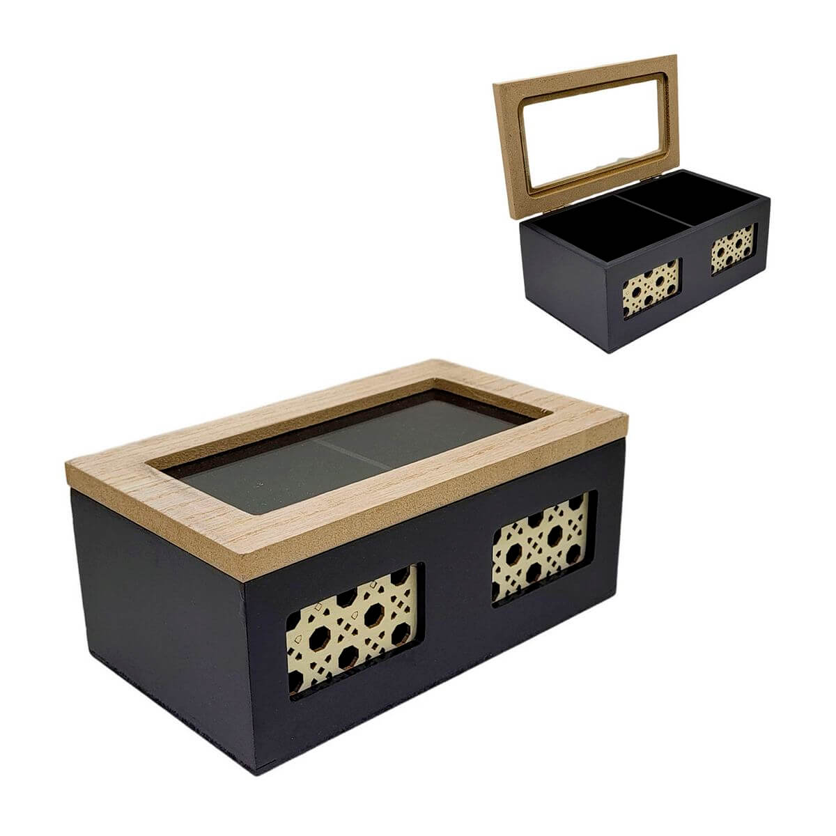 LINHA BLACK PORTA CHA 17CM 2 DIVISORIAS MDF23213 ORGANIZADOR MDF 2 DIVISORIAS MDF23213, ORGANIZADOR, CAIXA DE MADEIRA, PORTA OBJETOS, 2 DIVISORIAS, COZINHA Cozinha