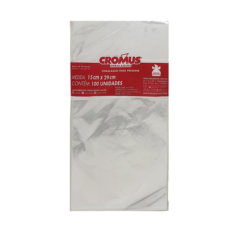 EMBALAGEM CROMUS CRISTAL 15X29 C/100 EMBALAGEM 15X29 INCOLOR BRANCO C/100, PACOTE EMBALAGEM INCOLOR, PACOTE EMBALAGEM 15X29, EMBALAGEM TRANSPARENTE, EMBALAGEM Decoracao e Presentes