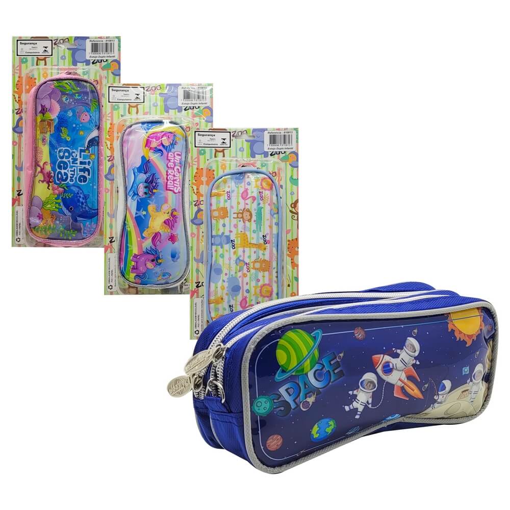ESTOJO PVC C/ 2 ZIPERS 818013 ESTOJO JEANS C/ ZIPERS 818013, ESTOJO PVC COM ZIPER, ESTOJO INFANTIL, ESTOJO DECORADO, ESTOJO SORTIDO, ESTOJO Material Escolar e Papelaria