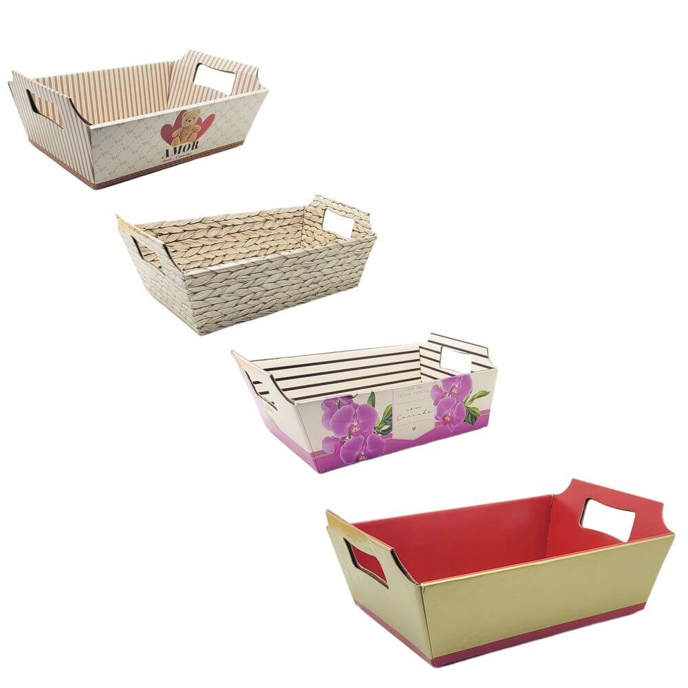 CESTA CARTONADO DECORADO 27X18,5X10CM CESTA DECOR PAP.CARTAO 27X18,5X9,5, CESTA, CESTA DECORADA, CESTA PAPEL CARTAO, CESTA PRESENTES, PRESENTE, CESTA COLORIDA Decoracao e Presentes