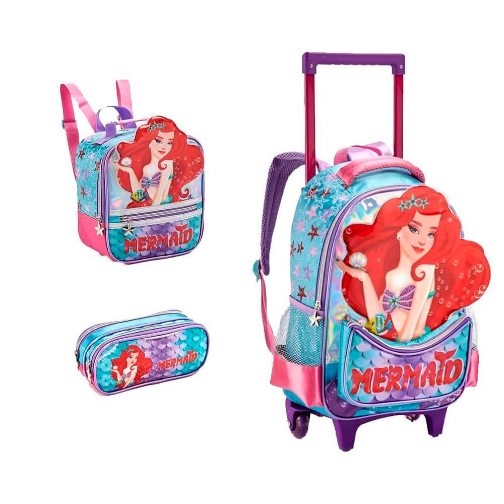 KIT MOCHILA FEM. MERMAID 3PCS DL1465 KIT MOCHILA MERMAID 3PCS DL1465, KIT MOCHILA, KIT ESCOLAR, ESCOLA, MERMAID, SEREIA, MOCHILA SEREIA, KIT SEREIA Material Escolar e Papelaria