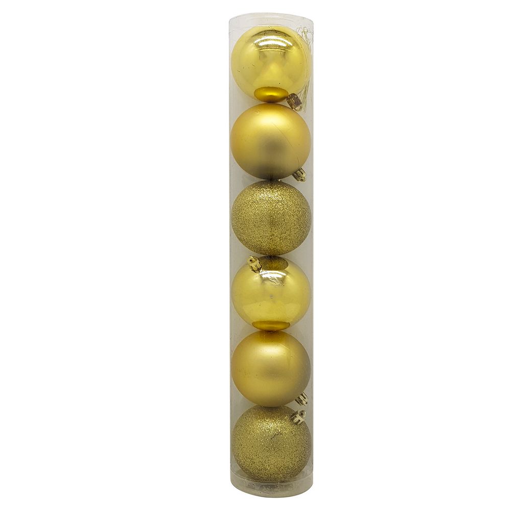 BOLA DE NATAL TUBO C/6 7CM TD100-2DR ENF. NATAL C/6 BOLINHAS TD100-2DR, ENFEITE NATAL BOLAS DOURADAS, BOLA NATAL DOURADA, ENFEITE BOLA NATAL, BOLA NATAL, NATAL Natal e Ano Novo