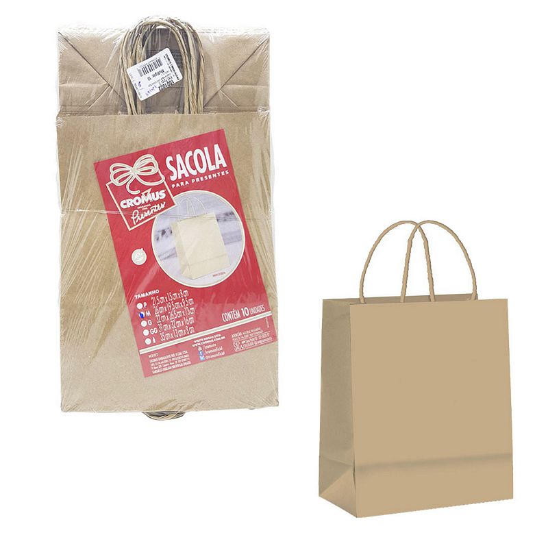 SACOLA KRAFT PARDO 26X20X10CM C/10 SACOLA KRAFT GRANDE, SACOLA PAPEL GRANDE, SACOLA PAPEL, SACOLA PARDA PAPEL, SACOLA COLORIDA PAPEL Decoracao e Presentes