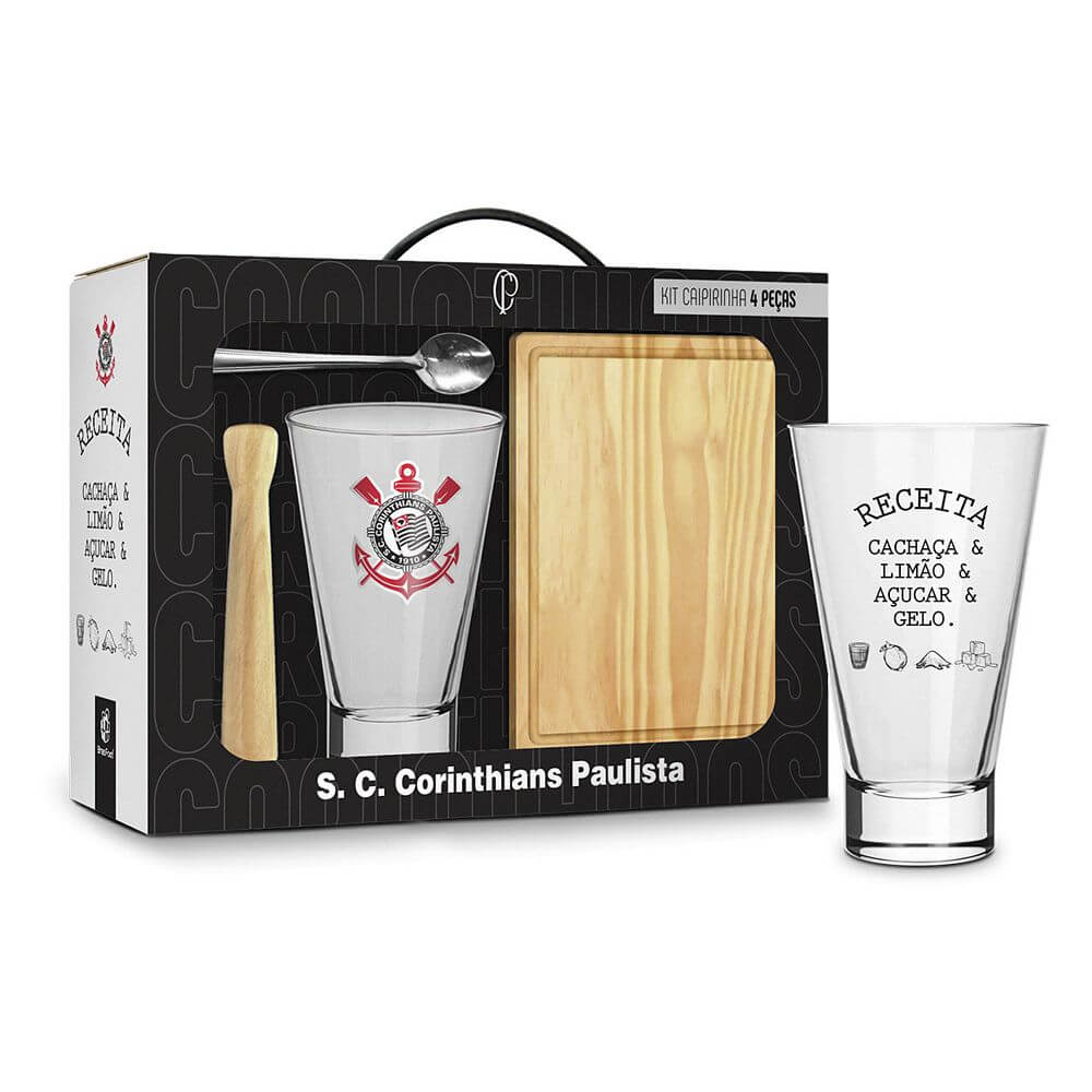 KIT CAIPIRINHA 4PCS CORINTHIANS 12781 CJ. CAIPIRINHA CORINTHIANS 4PCS 12781, CAIPIRINHA, CONJUNTO DE CAIPIRINHA, CONJUNTO PARA DRINKS, DRINKS, COPO, SOCADOR, COLHER BAILARINA, TABUA, CORINTHIANS, TIME, COPO CORINTHIANS Times de Futebol