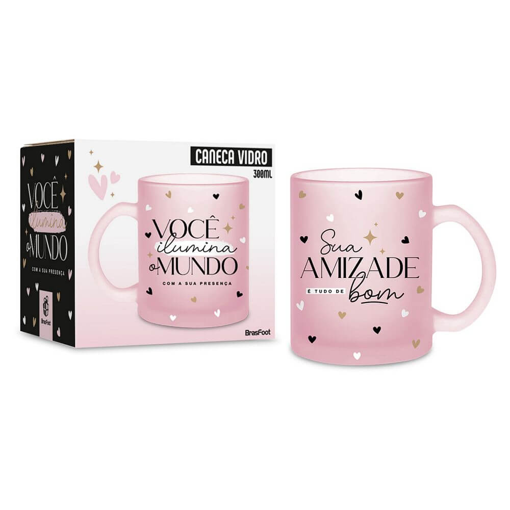 CANECA BRASFOOT VIDRO 300ML VOCE ILUMINA 14223 CANECA VIDRO 300ML VOCE ILUMINA 14223, CANECA, CANECA DE VIDRO, CANECA 300ML, CANECA VOCE ILUMINA, CANECA AMIZADE Cozinha