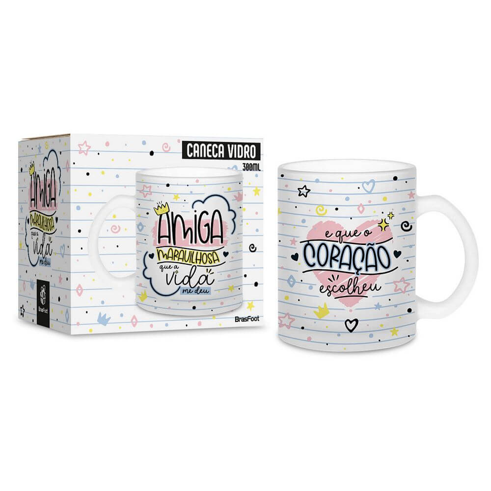 CANECA BRASFOOT VIDRO 300ML AMIGA MARAV. 14232 CANECA VIDRO 300ML AMIGA MARAV. 14232, CANECA, CANECA DE VIDRO, CANECA 300ML, CANECA AMIGA MARAVILHOSA, AMIGA, CANECA PRESENTE Cozinha