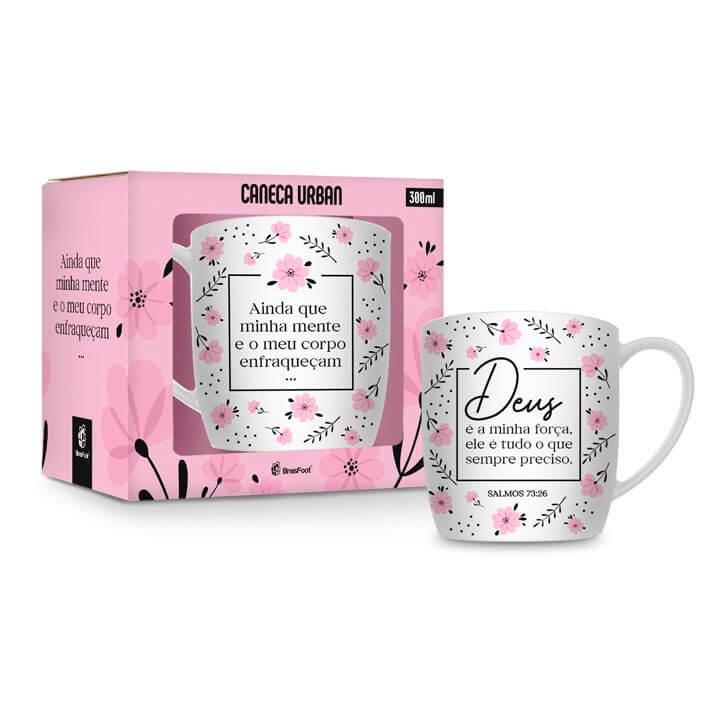 CANECA BRASFOOT 360ML DEUS 14433 CANECA PORCE. 300ML DEUS 14433, CANECA, CANECA DE PORCELANA, COZINHA, 300ML, DEUS, SALMOS, CRISTAO, PRESENTE, BRASFOOT Cozinha