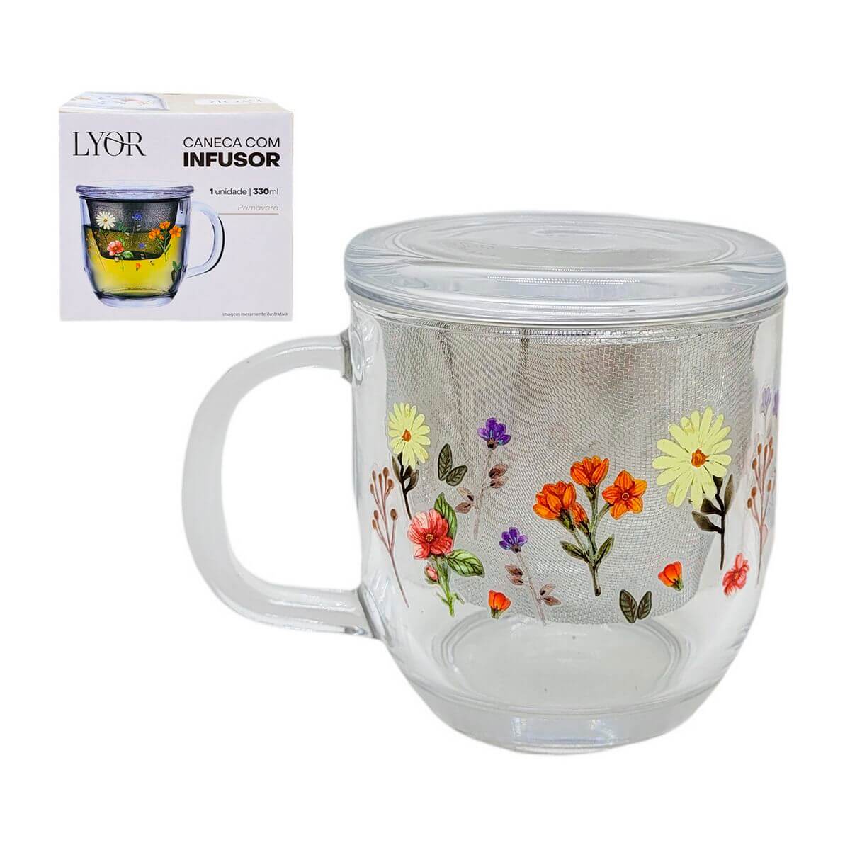CANECA C/ INFUSOR 330ML VIDRO 221829 CANECA C/ INFUSOR 330ML 221829, CANECA, CANECA COM INFUSOR, CANECA FLORIDA, 330ML, CHA, COZINHA Cozinha
