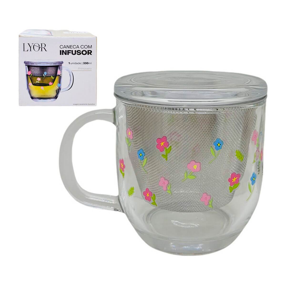 CANECA C/ INFUSOR 330ML VIDRO 221831 CANECA C/ INFUSOR 330ML 221831, CANECA, CANECA COM INFUSOR, CANECA 330ML, CANECA FLORIDA, CHA, COZINHA, PRIMAVERA Cozinha