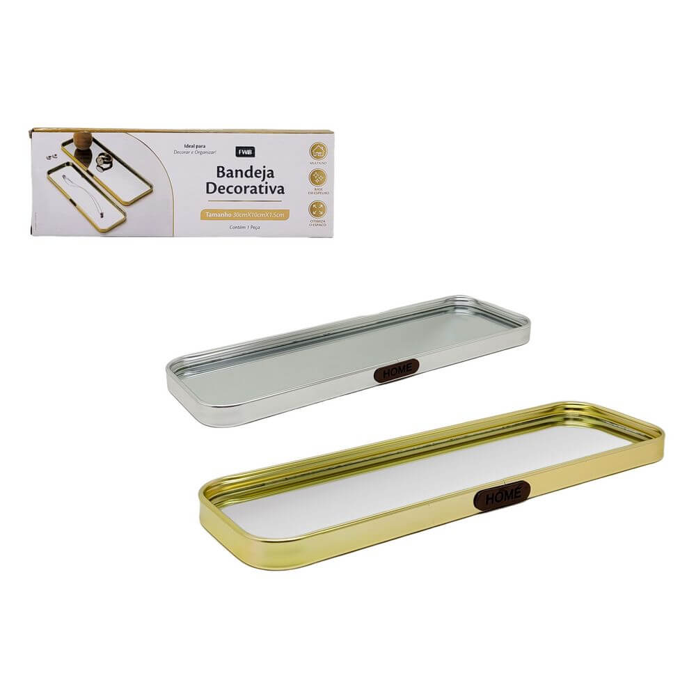 BANDEJA C/ ESPELHO METAL 30X10CM F0238 BANDEJA C/ ESPELHO 30X10X1,5CM F0238, BANDEJA, BANDEJA COM ESPELHO, BANDEJA 30CM, DECORACAO, ITENS DECORATIVO, BANDEJA DECORATIVA Decoracao e Presentes