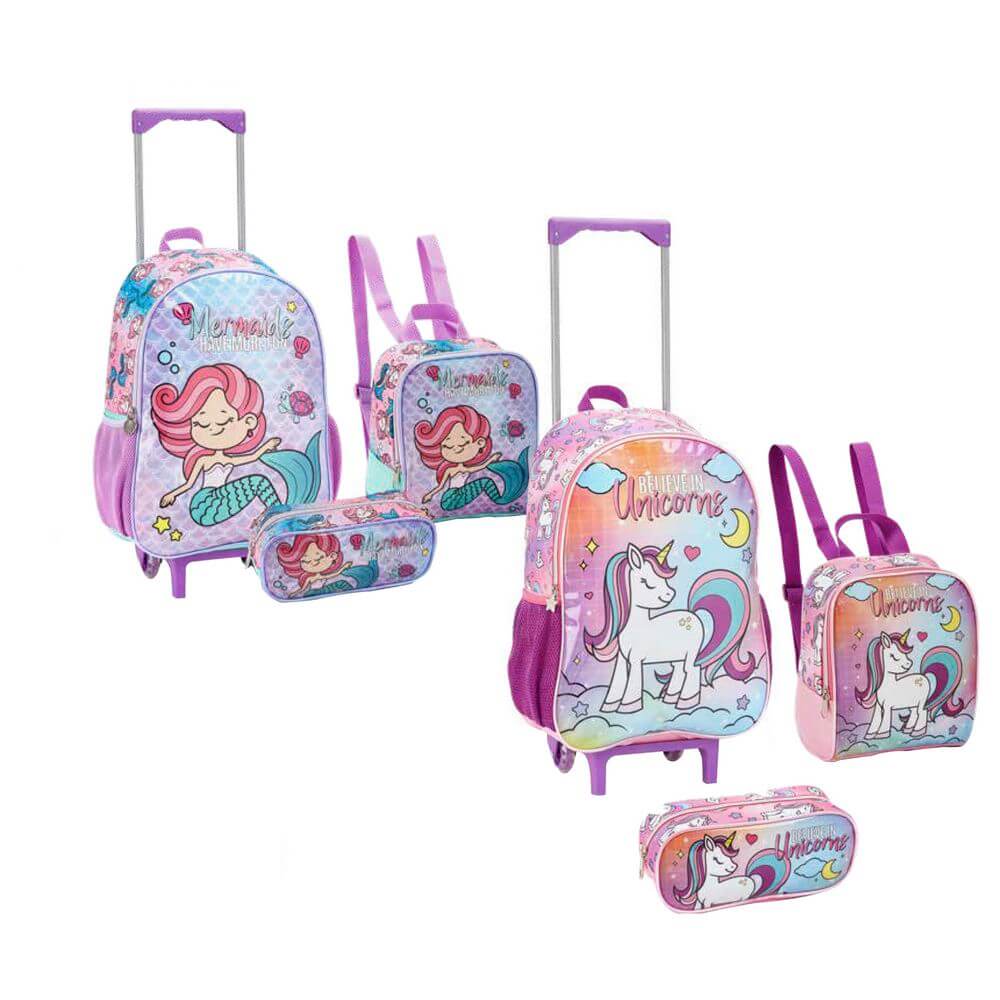 KIT MOCHILA FEM. UNICORNS 3PCS MR42083 KIT MOCHILA UNICORNS 3PCS MR42083, MOCHILA, MOCHILA COM RODAS, MOCHILA INFANTIL, KIT MOCHILA, MOCHILA UNICORNIO, MOCHILA SEREIA, ESCOLA Material Escolar e Papelaria