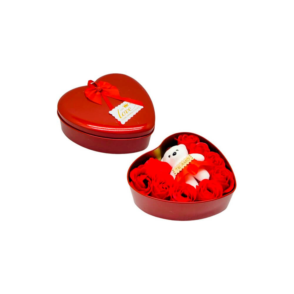 ENFEITE FLOR NA LATA C/ URSO 16CM FL5021 KIT EMBALAGEM DE METAL C/ FLOR FL5021, KIT EMBALAGEM, EMBALAGEM, EMBALAGEM DE METAL, CAIXA PARA PRESENTE, CAIXA COM FLOR, CAIXA DE METAL-Produtos de Época