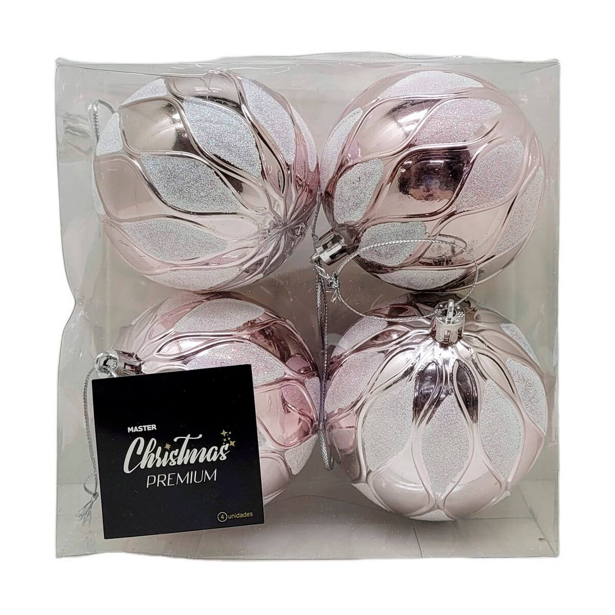 BOLA DE NATAL KIT C/4 8CM KX3570 ENF. NATAL C/4 BOLAS 8CM KX3570, ENFEITE, ENFEITE DE NATAL, KIT BOLAS, BOLA DE NATAL, BOLA 8CM, BOLA PRATA, NATAL Natal e Ano Novo
