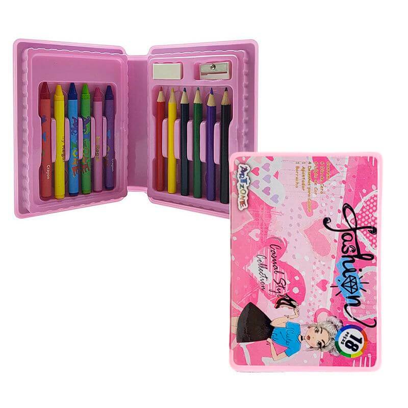 MALETA HIDROCOR 18PCS ROSA MT-18R MALETA HIDROCOR, MALETA HIDROCOR 18 PECAS, MALETA HIDROCOR DECORADA, ESTOJO DESENHO Material Escolar e Papelaria