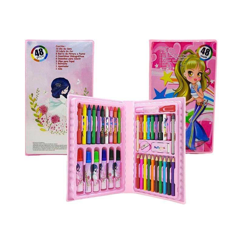 MALETA HIDROCOR 48PCS ROSA MT-48R MALETA HIDROCOR 48PCS ROSA MT-48R, MALETA HIDROCOR, MALETA INFANTIL ROSA, MALETA 48 PCS ROSA, MALETA 48PCS, MALETA Material Escolar e Papelaria