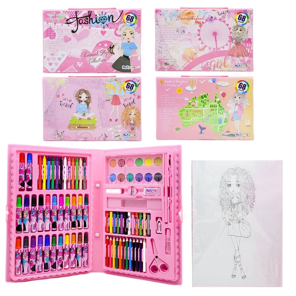 MALETA HIDROCOR 68PCS ROSA MT-68R MALETA HIDROCOR 68PCS ROSA MT-68R, MALETA HIDROCOR 68PCS ROSA, MALETA HIDROCOR, MALETA INFANTIL FEMININA, MALETA INFANTIL 68PCS, MALETA 68PCS, MALETA Material Escolar e Papelaria