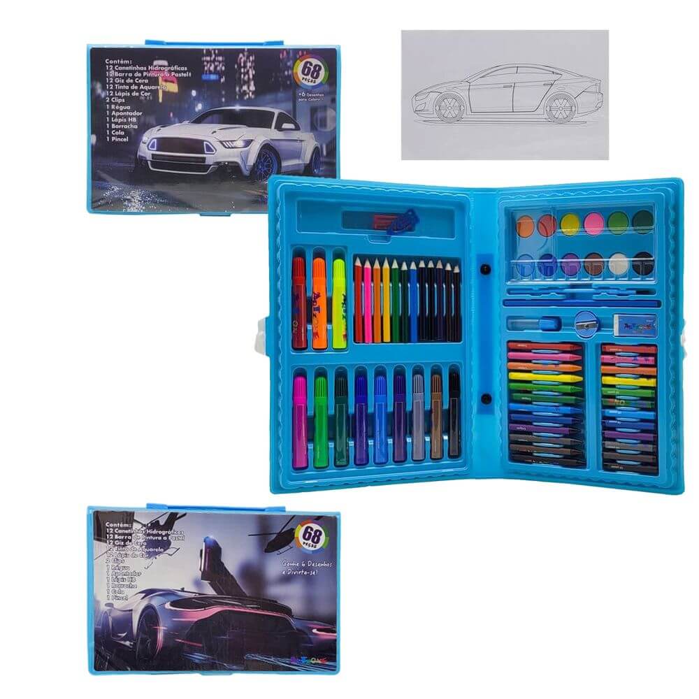 MALETA HIDROCOR 68 PCS AZUL MT-68A MALETA HIDROCOR 68 PCS AZUL MT-68A, MALETA HIDROCOR 68PCS AZUL, MALETA HIDROCOR 68PCS, MALETA HIDROCOR MASCULINA, MALETA INFANTIL 68PCS, MALETA Material Escolar e Papelaria